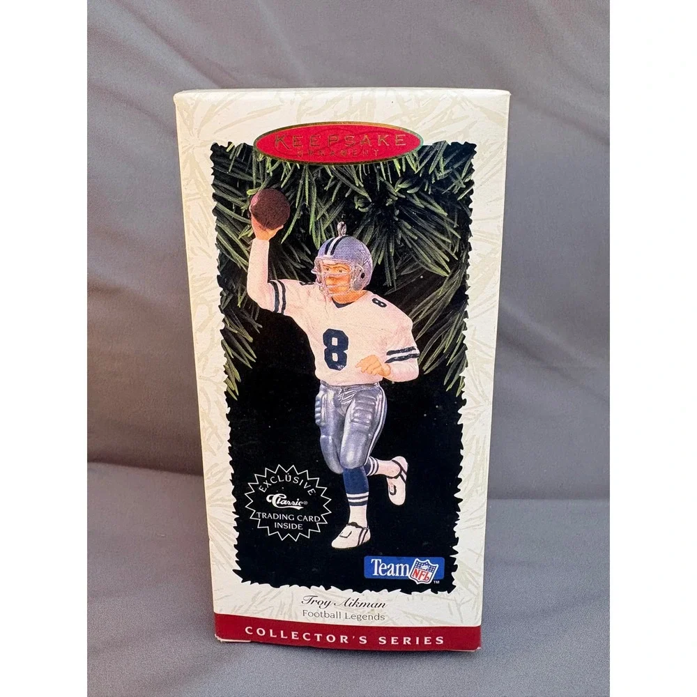 1996 Hallmark Keepsake Troy Aikman Dallas Cowboys Football Legends Ornament Card